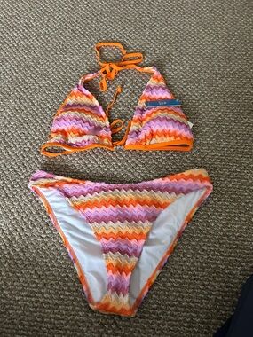 Cupshe Zigzag Triangle Bikini - Orange, Pink & Yellow